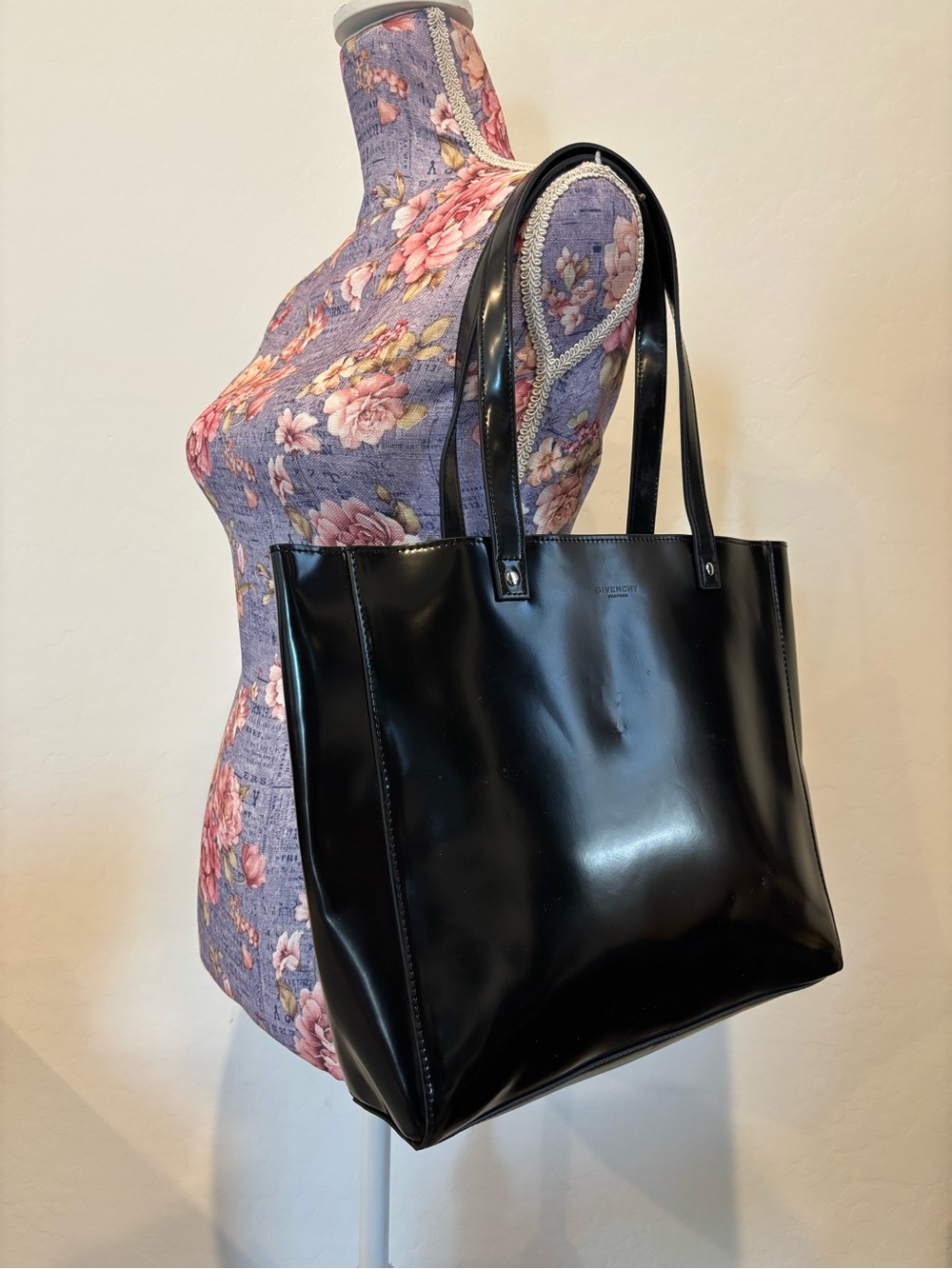 Givenchy Parfums Classic Black Faux Patent Tote Bag